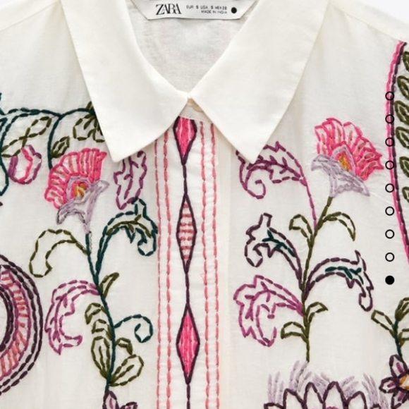 ZARA long sleeves button down embroidered long shirt dress Med  NEW - Picture 13 of 13